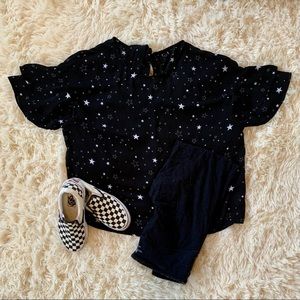 Black and White Stars Short Sleeve Loose Fit Shirt